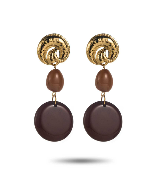 Linaé marron - Boucles d'oreilles pastilles beiges