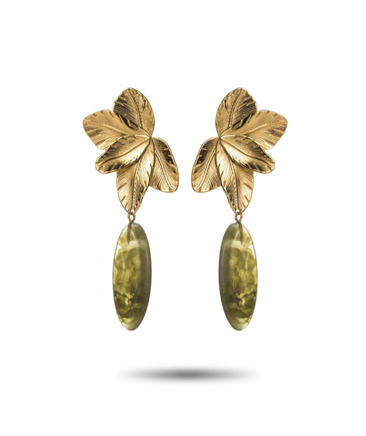 Boucles d’oreilles feuilles & résine verte