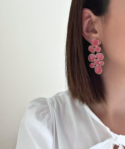 Adèle roses - Boucles d'oreilles pendantes acier