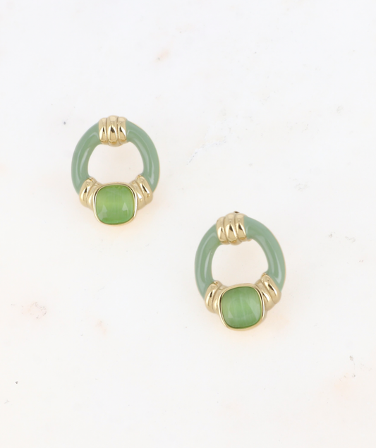 Éléonore vert sauge - Boucles d'oreilles émaillées