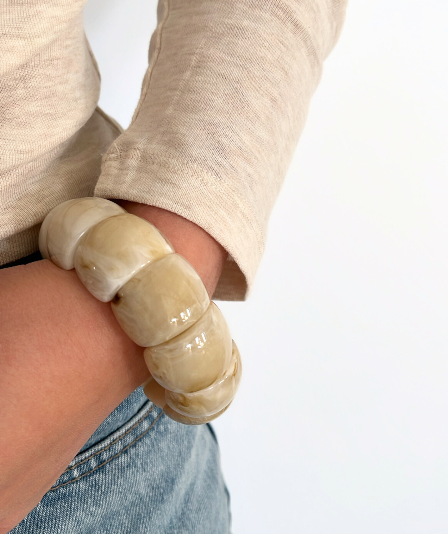 Ghislaine beige - Bracelet élastique résine