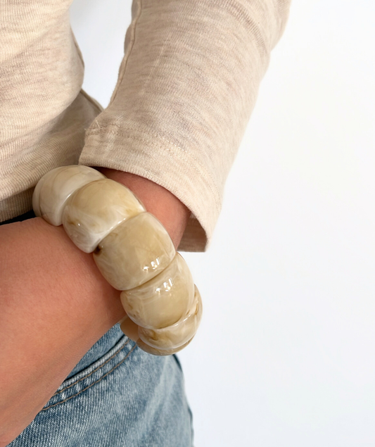 Ghislaine beige - Bracelet élastique résine