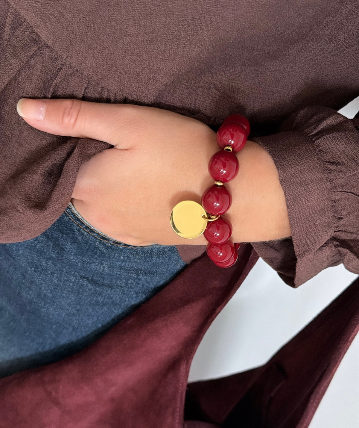 Maïline - Bracelet grosses perles bordeaux