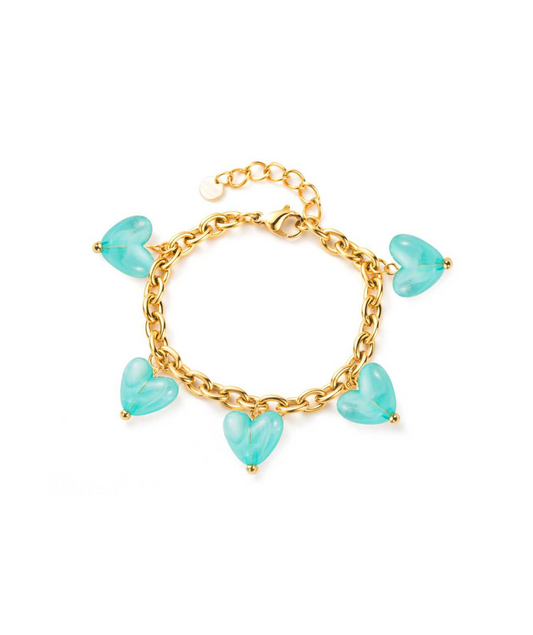 Inès bleu - Bracelet à breloques coeur