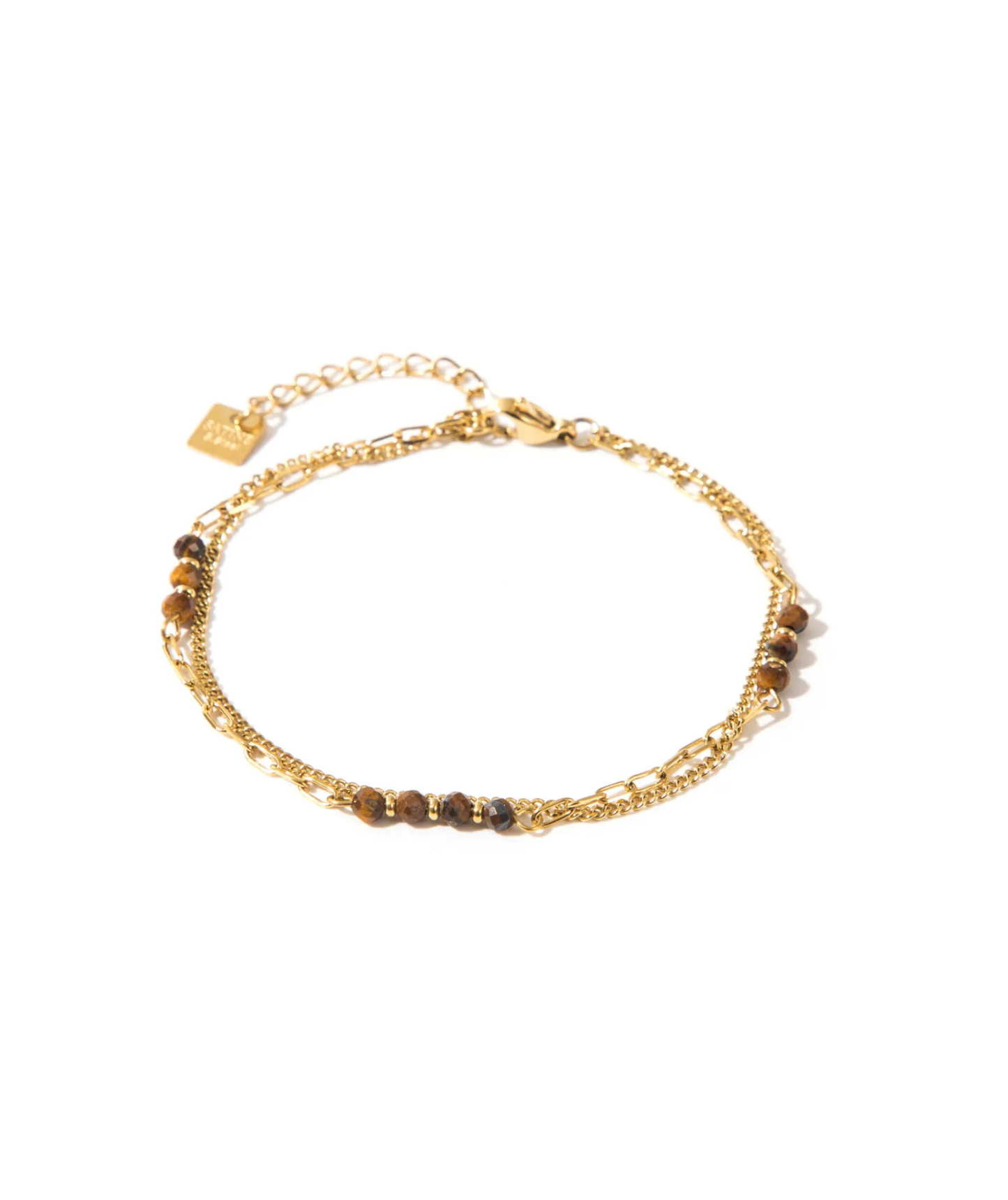 Apolline marron – Bracelet double chaîne