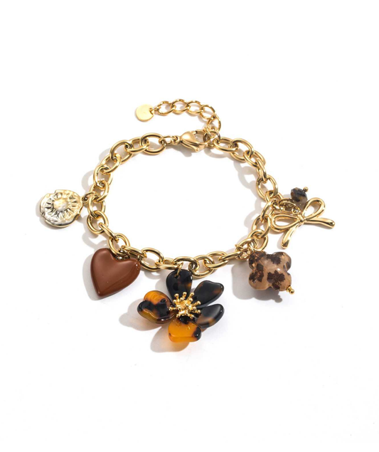 Damina - Bracelet doré à breloques léopard