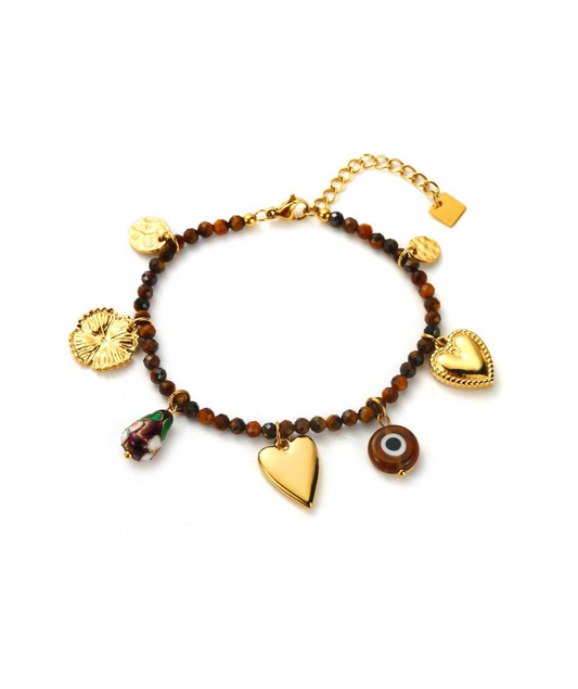 Elise marron - Bracelet pierre à pampilles