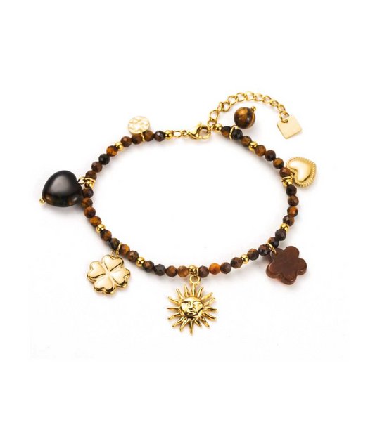 Daphné marron - Bracelet pierre avec pampilles