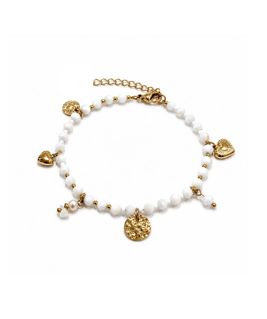 Manie blanc - Bracelet à pampilles dorées