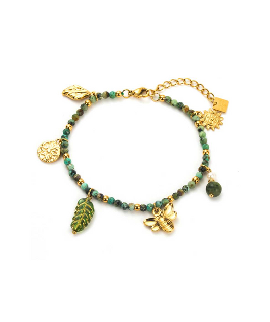 Solène vert - Bracelet pierres avec breloques