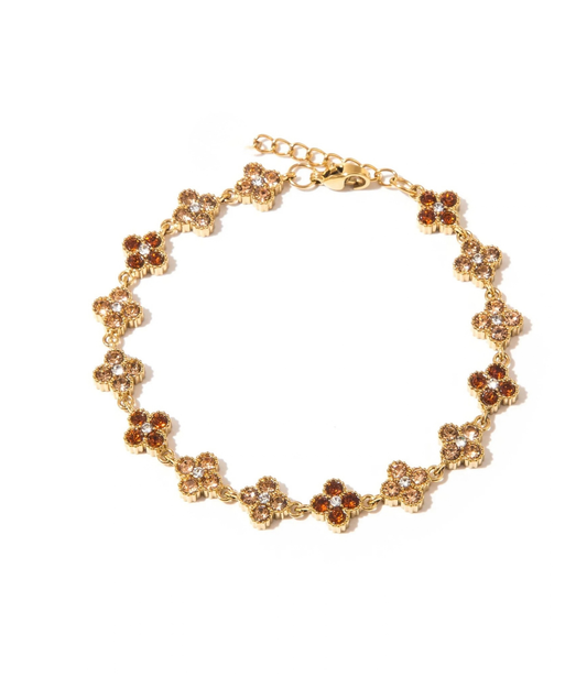 Eva marron - Bracelet trèfles dorés et strass