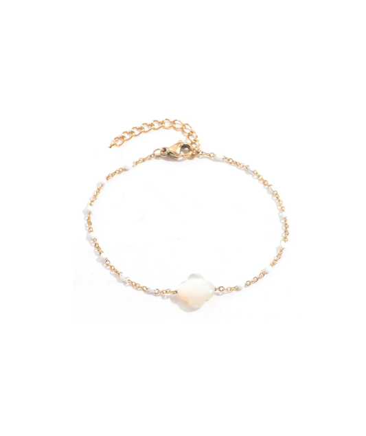 Clémence blanc - Bracelet fin trèfle