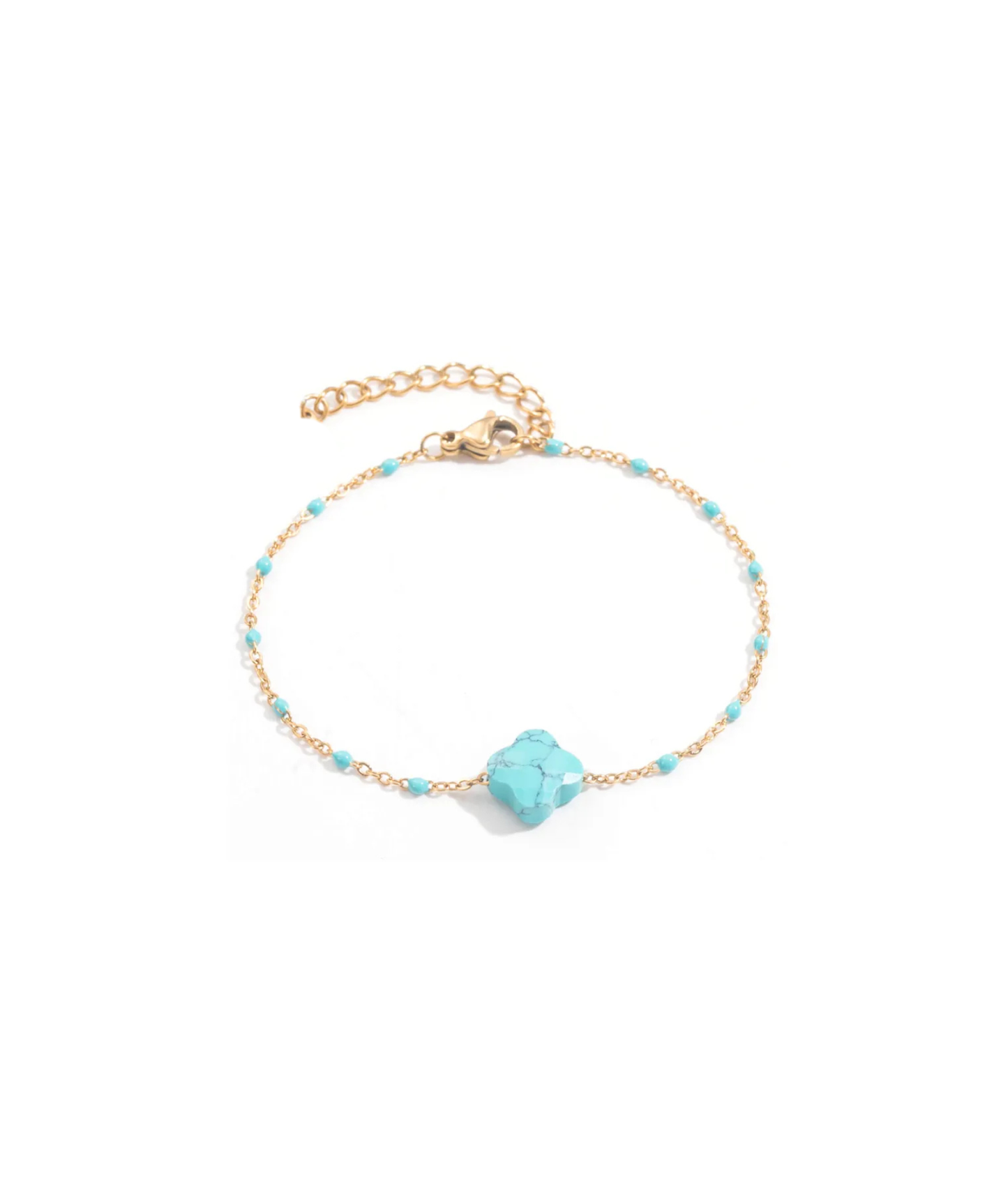 Clémence turquoise - Bracelet fin trèfle
