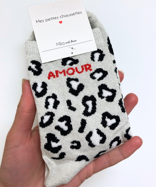 Chaussettes Amour léopars blanches