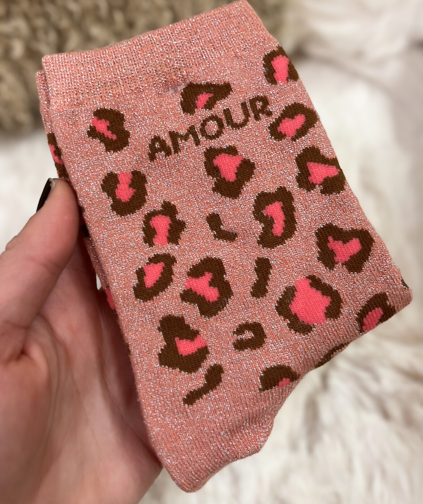 Chaussettes Amour motif léopard – rose