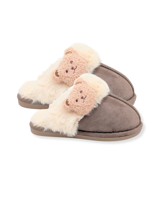 Chaussons ours taupe
