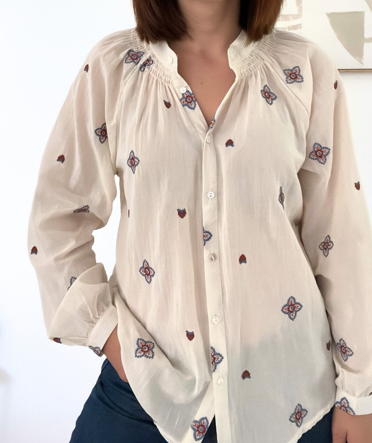 Valora - Chemise bohème écrue brodée