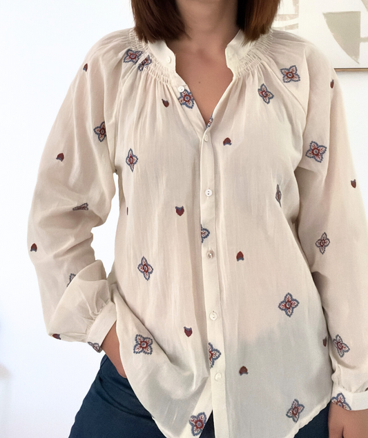 Valora - Chemise bohème écrue brodée