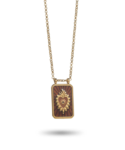 Faustine – Collier doré pendentif cœur marron