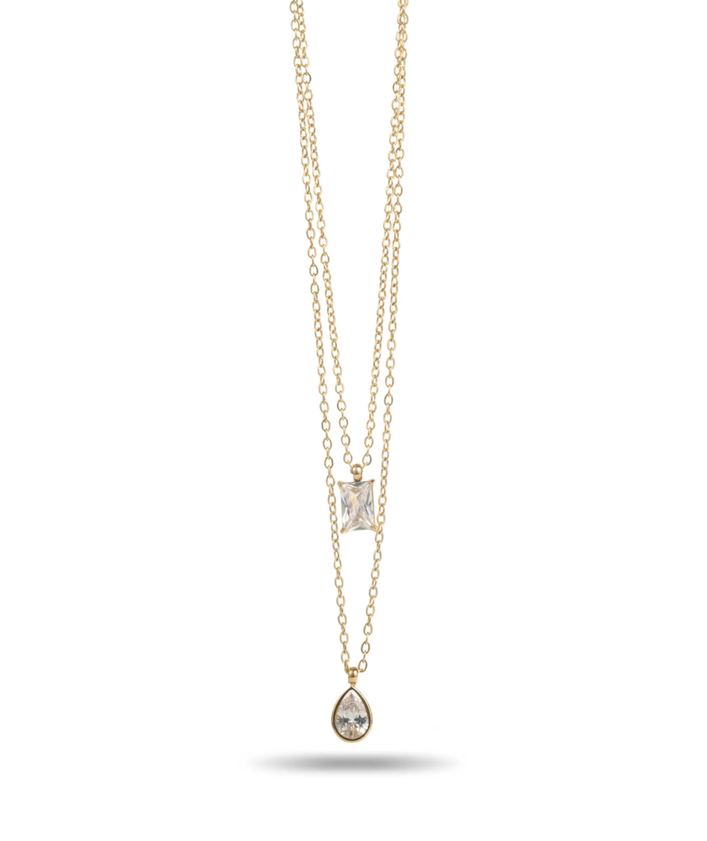 Éloïse – Collier double doré à cristaux blancs