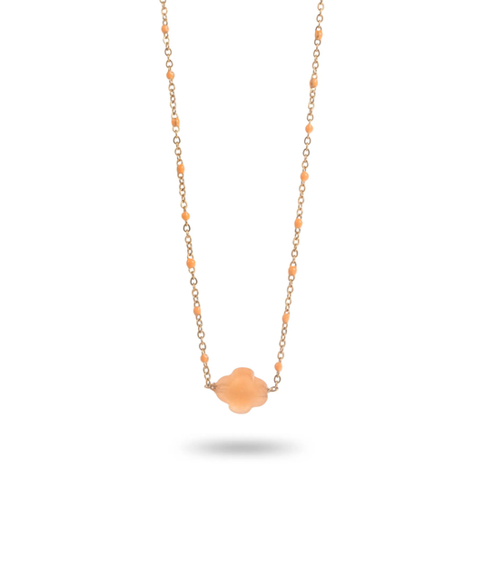 Clémence orange - Collier fin trèfle