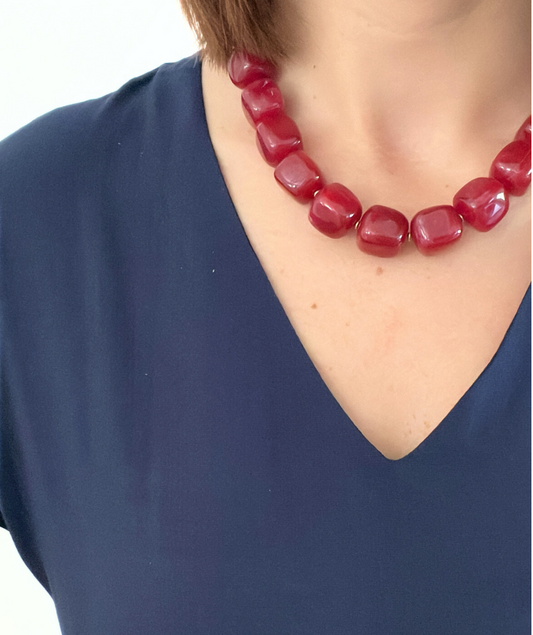 Sancia rouge framboise - Collier résine tendance