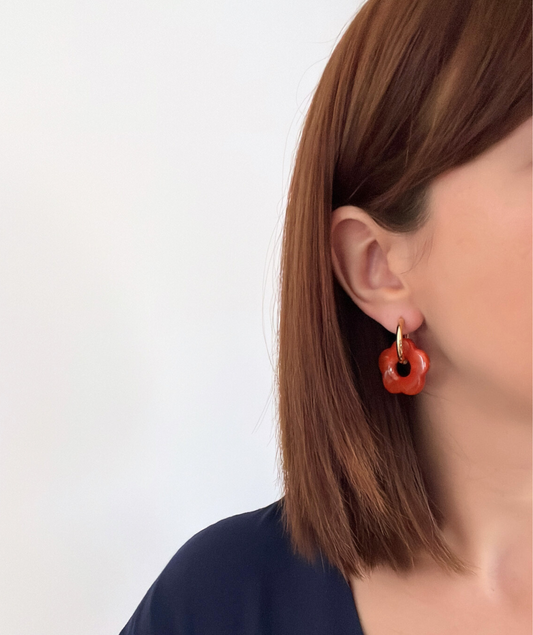 Aurore terracotta - Boucles d'oreilles créoles fleurs