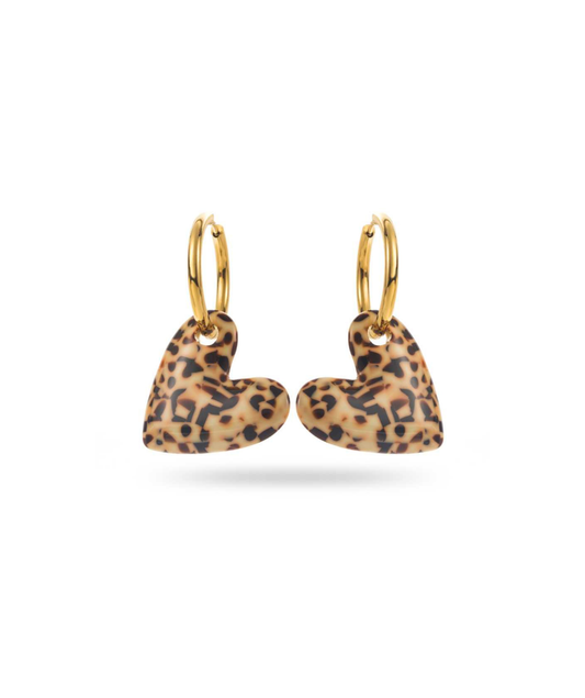 Éleora léopard - Boucles d'oreilles créoles coeurs