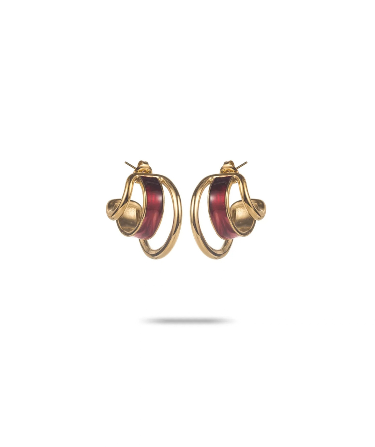 Olivia – Boucles dorées triple anneau rouge