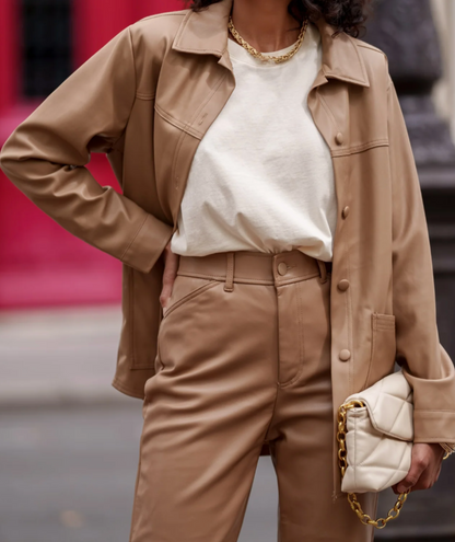 Juliette - Veste droite en simili cuir camel