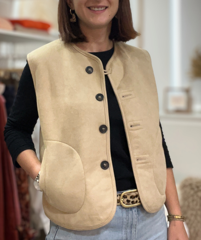 Emilia beige - Gilet moumoute réversible