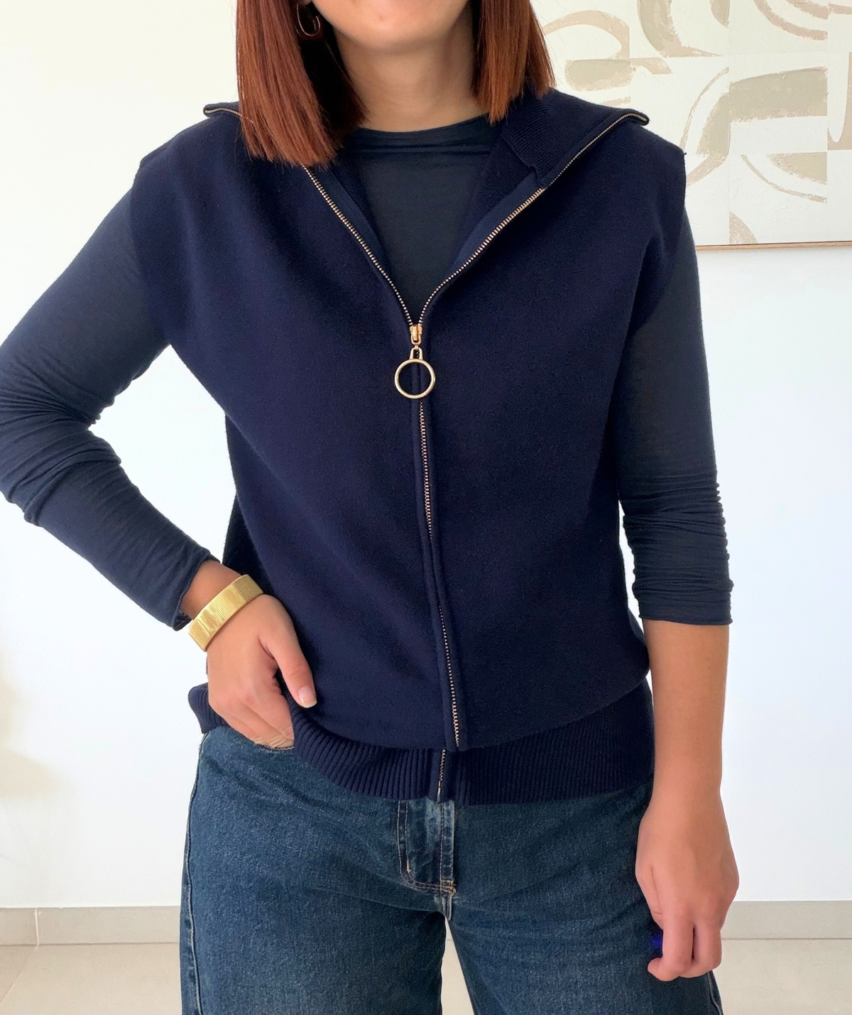 Isabelle - Gilet sans manches zippé bleu marine