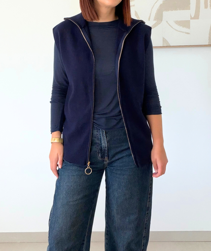 Isabelle - Gilet sans manches zippé bleu marine