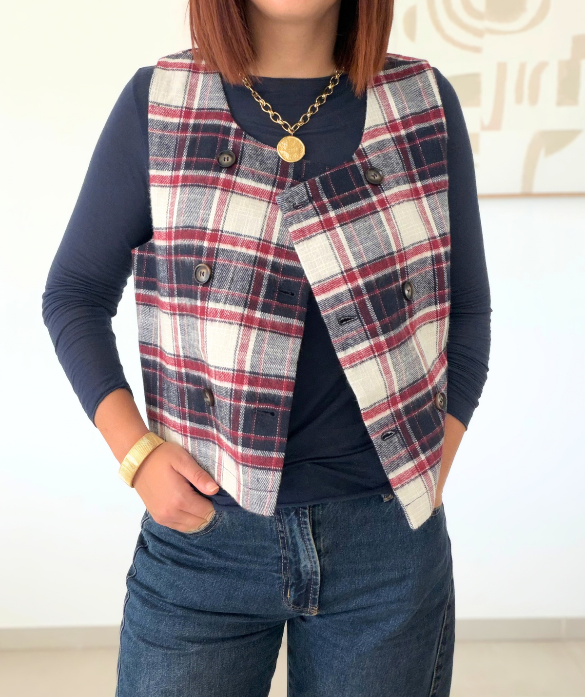 Laura - Gilet sans manches à carreaux femme