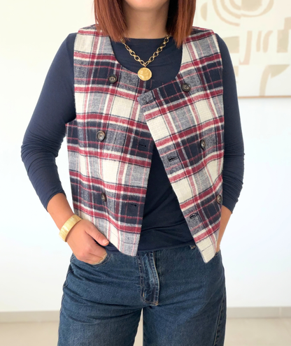 Laura - Gilet sans manches à carreaux femme