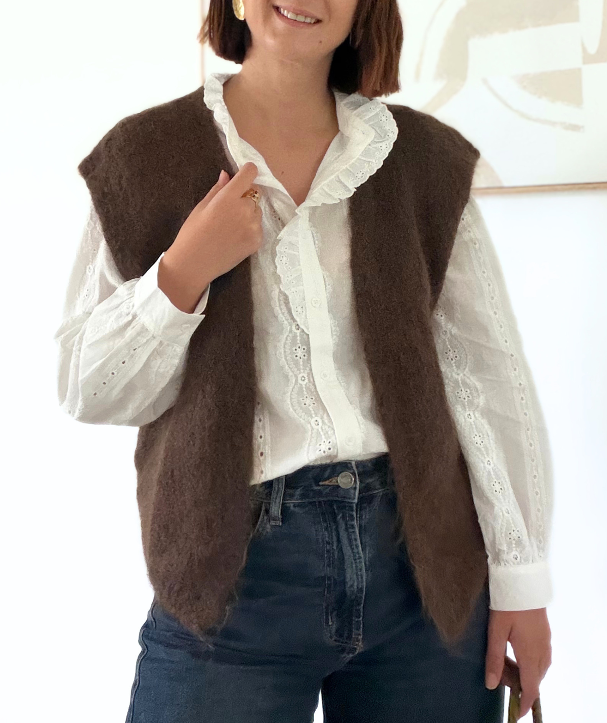 Céliane marron - Gilet sans manches en kid mohair