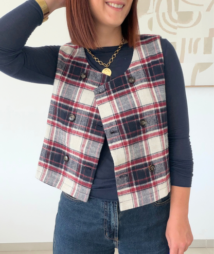 Laura - Gilet sans manches à carreaux femme