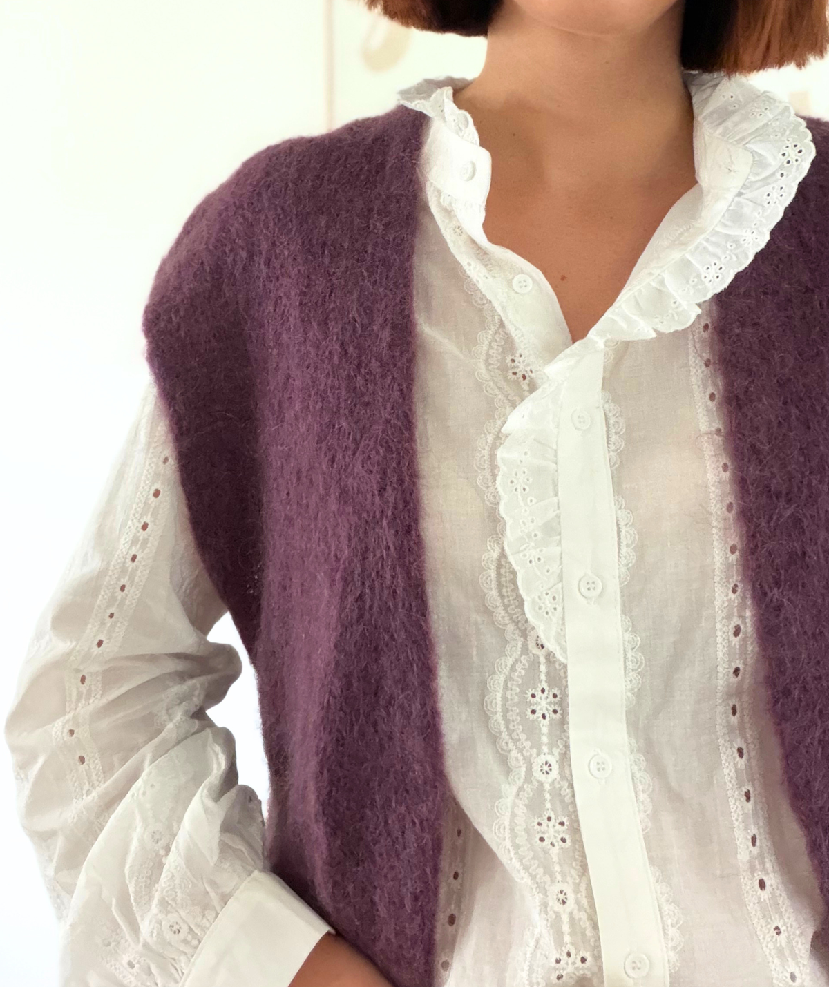 Céliane prune - Gilet sans manches en kid mohair