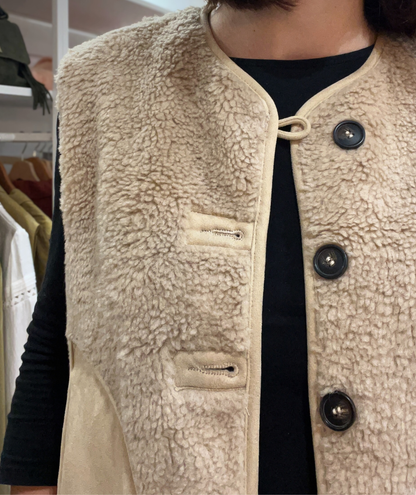 Emilia beige - Gilet moumoute réversible
