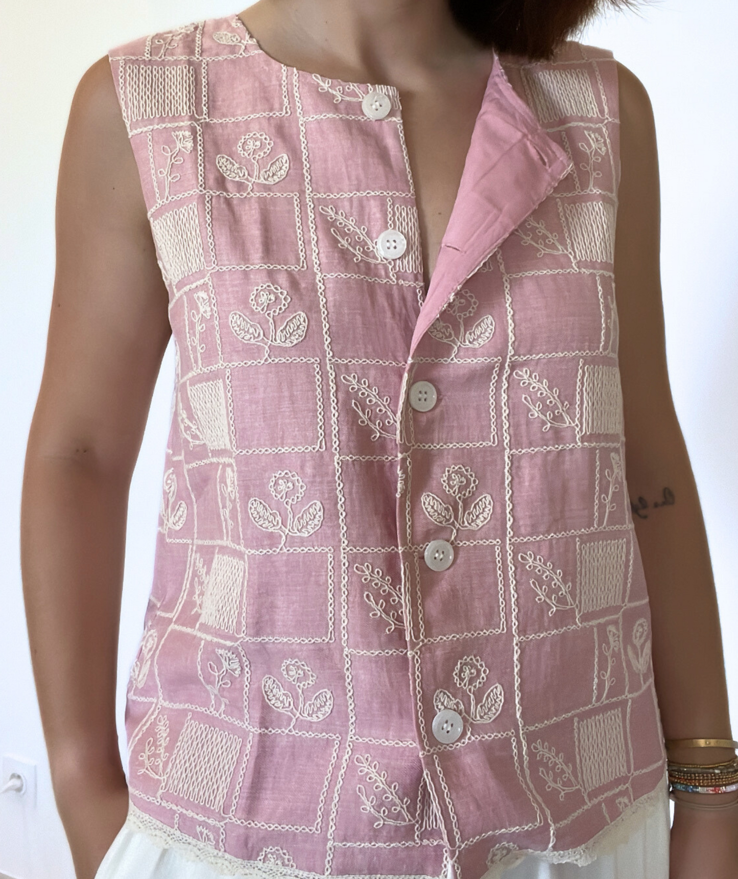 Ludovica - Gilet rose fleuri