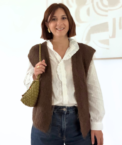 Céliane marron - Gilet sans manches en kid mohair