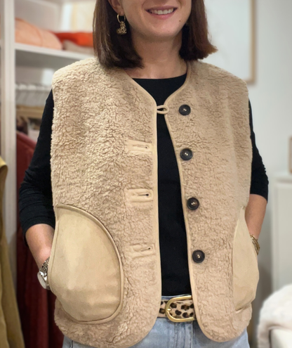 Emilia beige - Gilet moumoute réversible