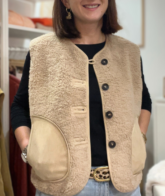 Emilia beige - Gilet moumoute réversible