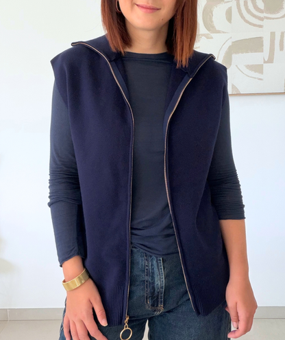 Isabelle - Gilet sans manches zippé bleu marine