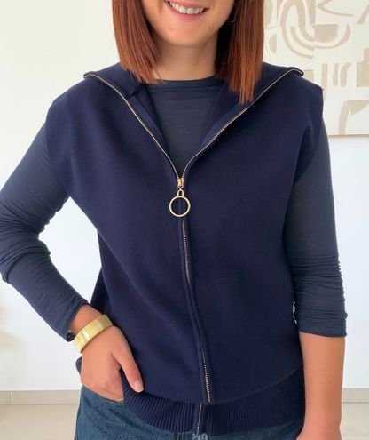 Isabelle - Gilet sans manches zippé bleu marine