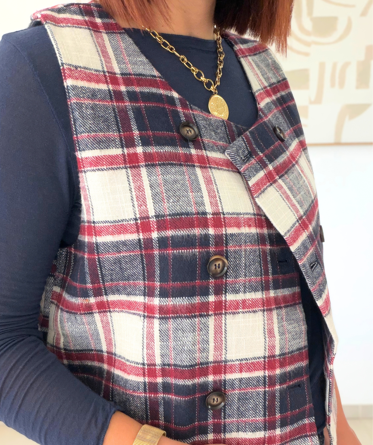 Laura - Gilet sans manches à carreaux femme