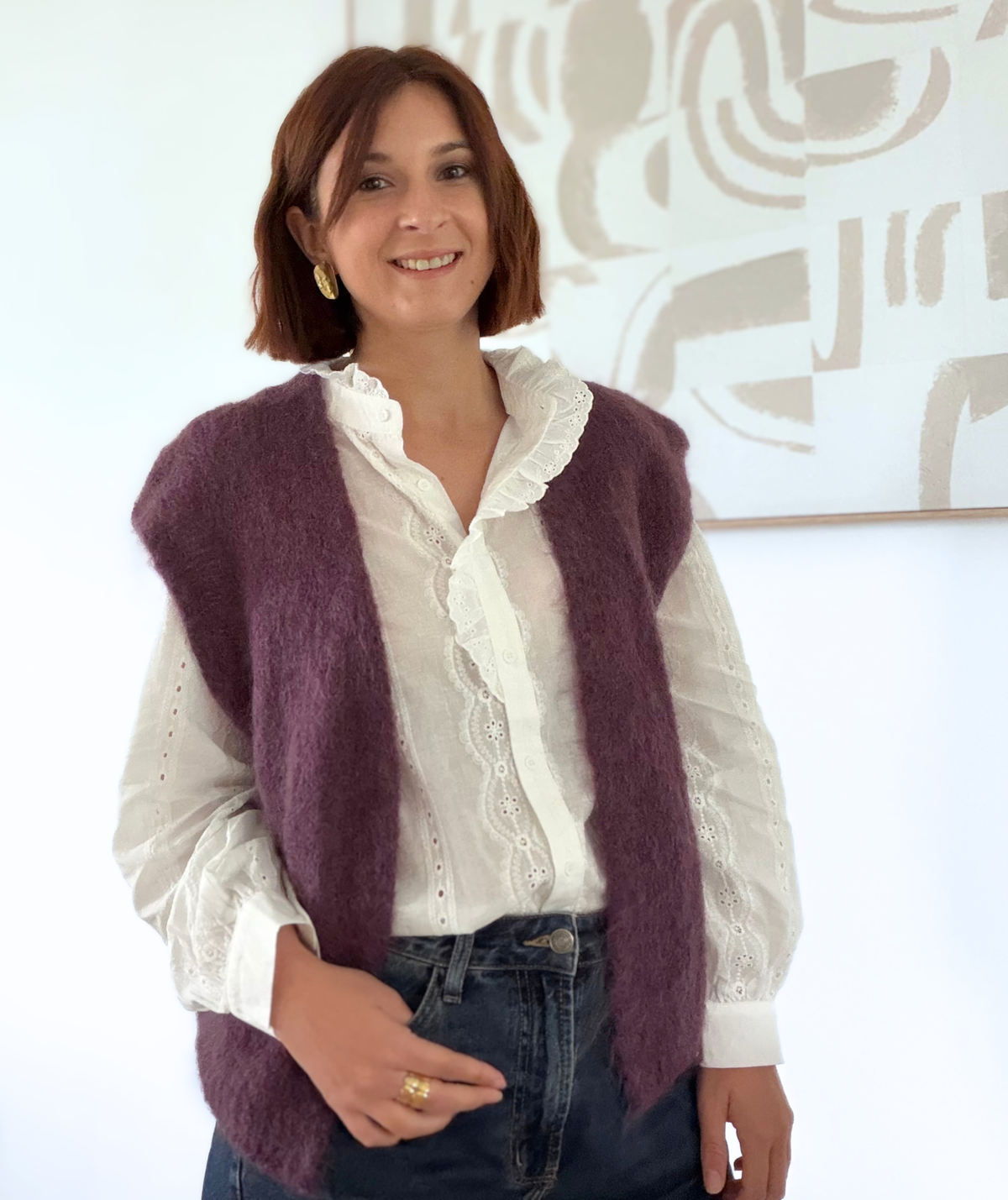 Céliane prune - Gilet sans manches en kid mohair