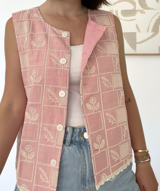 Ludovica - Gilet rose fleuri