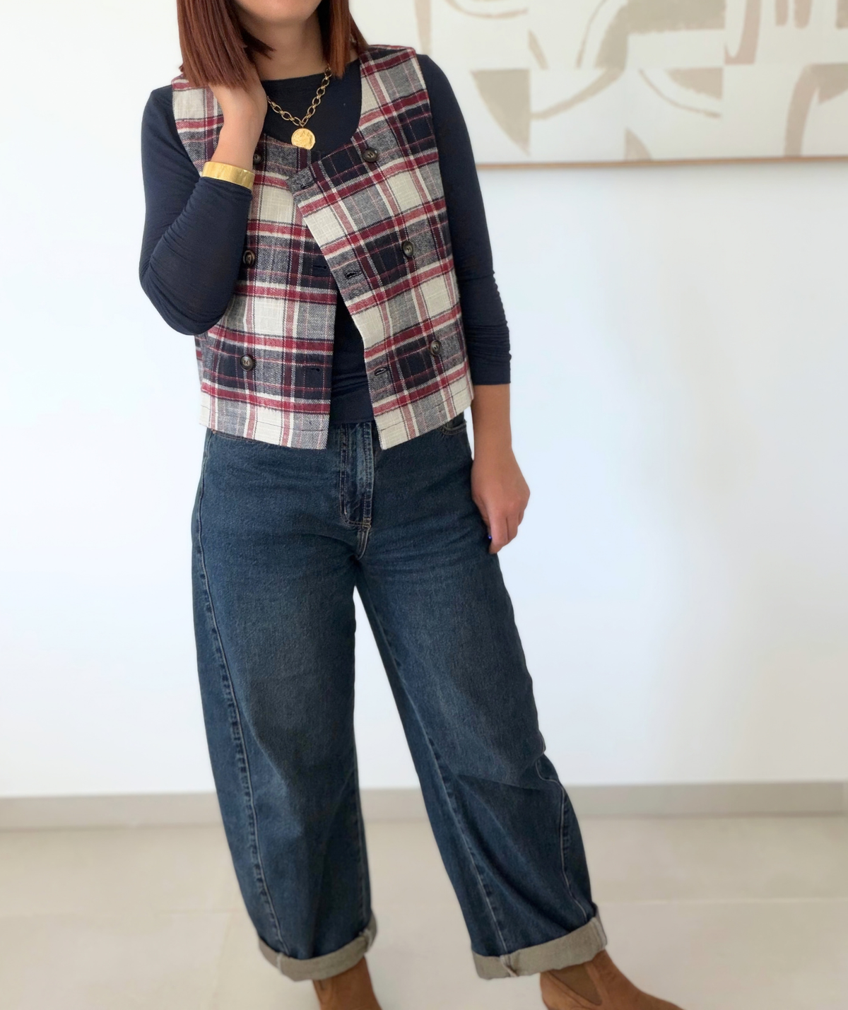 Laura - Gilet sans manches à carreaux femme