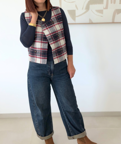 Laura - Gilet sans manches à carreaux femme